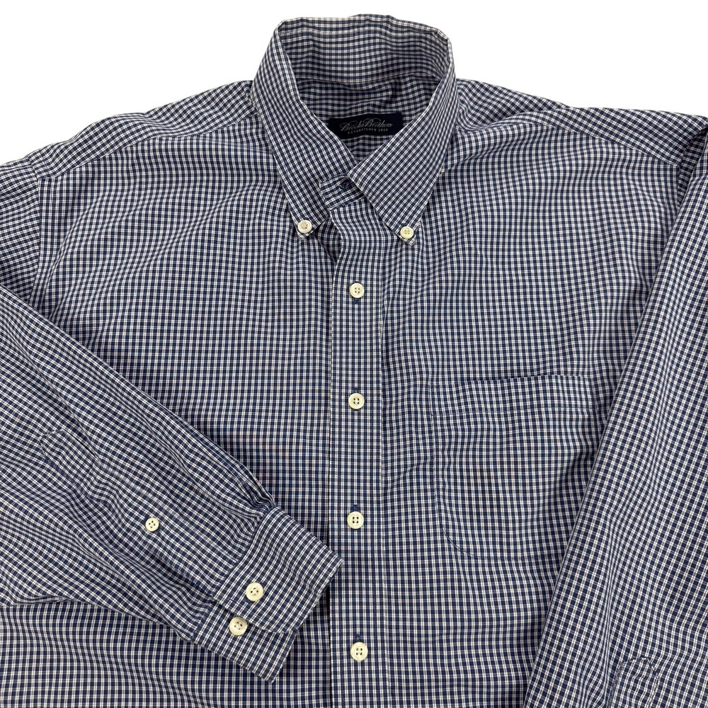 Brooks Brothers Shirt Mens 2XL Black Gingham Non Iron Cotton Button Down Preppy